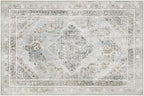 Phantoscope Washable Area Rug 6'x9' Non-Slip, Vintage Neutral Rugs for Living Room, Bedroom, Dining Room, Distressed Boho Medallion Pattern, Low-Pile Foldable Floor Carpet, Silver Grey/Taupe