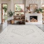 Modern Micro Loop Indoor Area Rugs for Living Room Bedroom Kitchen Geometric Trellis White 8x10 Luxury Durable Low and High Pile Non-Shedding Stain Resistant Soft Area Carpet 8 x 10