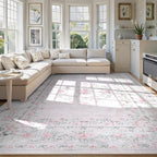Wonnitar Washable 9x12 Area Rugs, Ultra-Thin Large Area Rug for Living Room, Pink Soft Non Slip Boho Floral Bow Apartment Decor Carpet for Big Bedroom Playroom Nursery Office, Light Pink