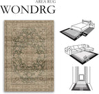 3x5 Washable Vintage Area Rug Green Brown Entryway Office Carpet Non-Slip Soft Low Pile Distressed Throw Rug for Entrance Living Room Bathroom Dining Room