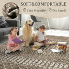2x3 Machine Washable Area Rug for Entryway, Brown Vintage Moroccan Rug Non-Slip Low Pile Soft Faux Wool Small Carpet, Kids and Pets Friendly for Bedroom Kitchen Hallway Bedside Home Decor Rug