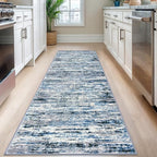 Modern Abstract Runner Rug 2.6x8, Grey Blue White Washable Kitchen Runner Non-Slip Soft Hallway Rug Runner Thin Print Faux Wool Carpet for Entryway Bedroom Laundry Room Indoor Home Decor