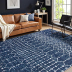 Lahome Moroccan Blue Rugs for Living Room Washable Rugs 8x10 Non-Slip Ultra-Thin Extra Large Area Rug Throw Stain Resistant Rug for Dining Room Table, Geometric Print Modren Rug for Bedroom Office