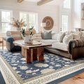 EVERGRACE Area Rugs for Living Room 9x12, Boho Floral Faux Wool Indoor Outdoor Rugs, Washable Rugs for Bedroom Dining Room Entryway Kitchen, Low Pile Floor Mat Carpet for Home Decor, Navy Blue