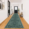 KOZYFLY Runners for Hallways 3x18 Ft Extra Long Washable Faux Wool Thin Runner Rug Printed Stair Carpet for Entryway Bedroom Kitchen Hallway Living Room, Dark Green