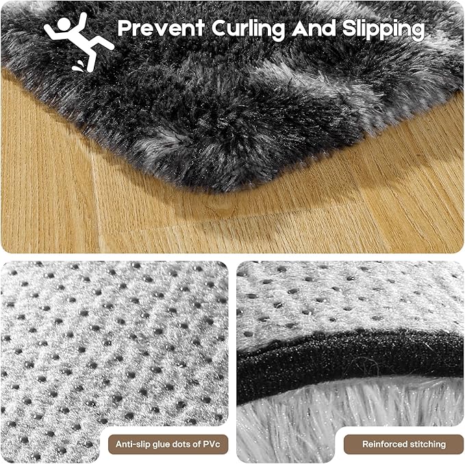 8x10 Area Rugs for Living Room, Fluffy Large Rugs for Bedroom, Soft Shag Fuzzy Non-Slip Carpet for Kids Boys and Girls Nursery Room Dorm Indoor Home Decor (Black and White, 8ft x 10ft)
