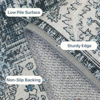 Bavni 6x9 Area Rugs for Living Room, Machine Washable Rug Non Slip, Vintage Chenille Distressed Print Carpet, Large Low Pile Ultra-Thin Lightweight Rugs for Bedroom, Dining Room, Home, Office, Blue