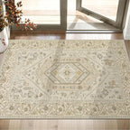 SERISSA Boho Rugs for Entryway, 2x3 Beige Entryway Rug Non-Slip Washable Small Area Rug, Ultra Soft Oriental Vintage Low-Pile Indoor Door Mat Floor Carpet for Entrance Bedroom Kitchen Bathroom