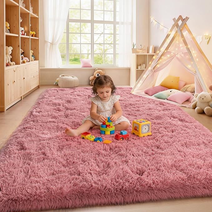 Blush Fluffy Area Rugs for Living Room, Soft Shaggy Carpets for Living Room, Upgrade Anti-Skid Fuzzy Rugs for Kids' Room, Perfect Decor for Modern Home 5x7 Feet