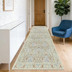 Washable 2'6" x 10' Runners for Hallways, Non Slip Long Floor Runner for Kitchen, Entryway Indoor, Stain Resistant Rubber Backing Floral Décor Rug (Beige Blue)