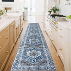 KOZYFLY Runners for Hallways 2.6x16 Ft Extra Long Washable Kitchen Runner Rug Boho Runner Rug for Entryway Indoor Blue Printed Oriental Faux Wool Stair Floor Carpet Runner for Stair Kitchen Hall