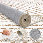 Nakagishi Area Rugs 8x10 Living Room: Washable Boho Large Neutral Soft Farmhouse Rug Stain Resistant Modern Geometric Indoor Floor Carpet for Bedroom Nursery Playroom Office Dining Room- Brown White