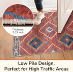 Area Rug 10x12 Rug Machine Washable Non-Slip Low Pile Print Pattern Western Rug for Living Room Bedroom Entryway Tribal Series-Red/Orange