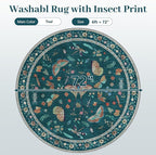 6ft Washable Round Rug - Bug Rugs for Living Room Non-Slip Low Pile Soft Ultra-Thin Machine Washable Circle Carpet for Bedroom, Entryway, Nursery, Kitchen, Home Office (6' Round Teal)