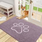 OLANLY Dog Door Mat for Muddy Paws 48x30, Paw Print Design, Absorbs Moisture and Dirt, Absorbent Non-Slip Washable Doormat, Quick Dry Chenille Mud Mat, Entry Indoor Entryway Carpet, Deep Plum