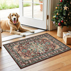 U'Artlines 2x3 Washable Boho Area Rug, Small Non Slip Vintage Doormat for Indoor Front Door Ultra Thin Mat Carpet for Entryway Kitchen Bathroom Bedroom Rust＆Teal