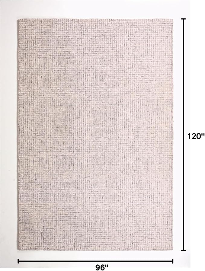 Hand-Tufted 100% Wool Pile Area Rug – Geometric Textured Grid Check Pattern – Thick and Durable Floor Carpet for Bedroom, Living Room, Kids Room, and Dining Area (Ivory Grey, 8' Round)
