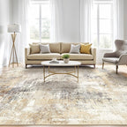 7x7 Area Rugs Living Room: Large Washable Abstract Modern Soft Rug Stain Resistant Indoor Floor Non-Slip Accent Carpet for Bedroom Nursery Playroom Dining Room Office Dorm Home Decor- Gray Gold
