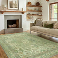 Bavni Washable Rug 9x12 Area Rug for Living Room Bedroom Dining, Washable Vintage Print Carpet, Ultra-Thin Chenille Low Pile Lightweight Rug with Non Slip Backing, Light Green