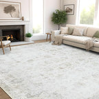 Washable 4×6 Area Rugs for Living Room, Vintage Floral Rug Soft Non Slip Stain Resistant Boho Carpet for Bedroom Dinning Room Kitchen Home Office 02 Beige