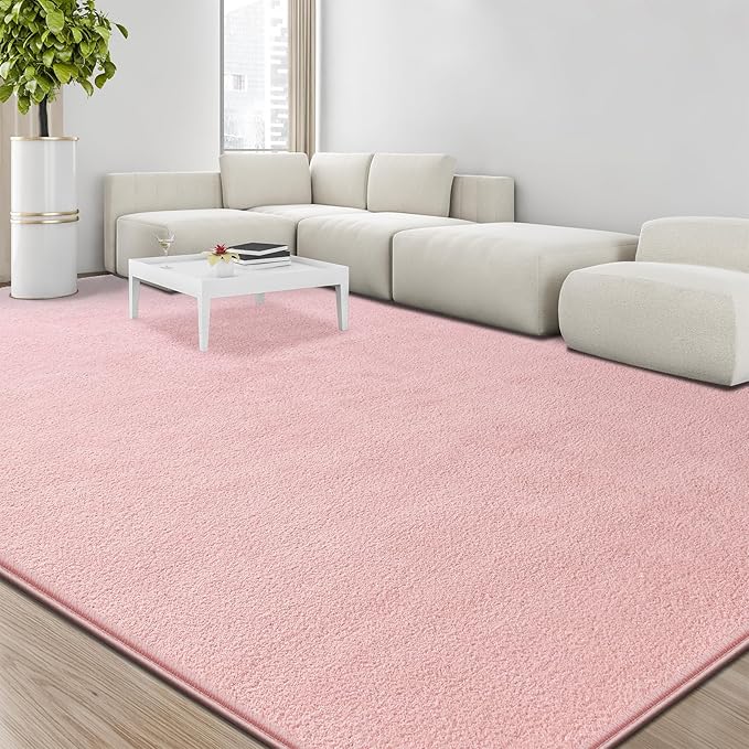 Large Area Rugs for Living Room Bedroom, 6x9 Feet Pink Rug, Minimalist Modern Shag Rug, Soft Thick Comfy Memory Foam Indoor Carpet, Non-Slip Washable Rug for Boys Girls Dorm Nursery Room Home Decor