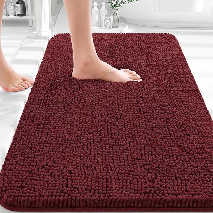 OLANLY Bathroom Rugs 36x24, Extra Soft Absorbent Chenille Bath Rugs, Rubber Backing Quick Dry, Machine Washable Bath Mats for Bathroom Floor, Tub and Shower, Home Decor Accessories, Andorra Red-Brown