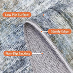 GENIMO Washable Area Rugs for Living Room, 8x10 Modern Non Slip Rugs, Low Pile Lightweight Soft Print Rug for Bedroom, Dining Room, Home Office, Denim Blue Gray