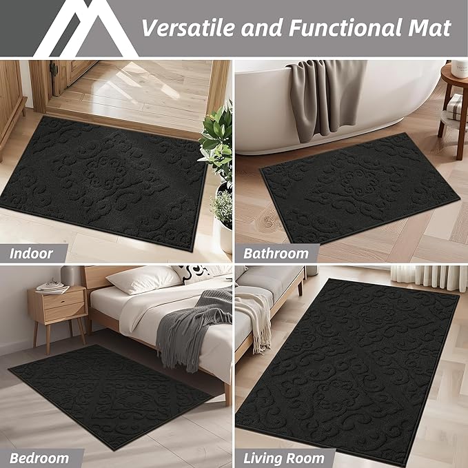 COSY HOMEER Door Mat 20”x32”,Absorbent Dirt Trapper Entryway Rugs,Non-Slip Welcome Mat,Washable Entry Rugs,Low Pile Doormat for Front Back Door,Wet Shoes & Paws,Black