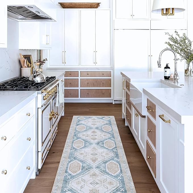 Washable Area Rug. Modern Farmhouse. Vintage. Turkish. Bohemian. Distressed. Oriental. Traditional. Rugs for Living Room. Dining. Bedroom. Office. Entryway. Foyer. (852CB, 2'5" x 13')