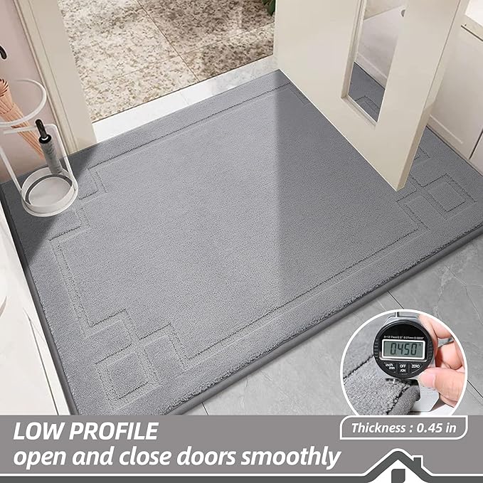 BEQHAUSE Door Mat 24" x 60", Non-Slip Door Mats Indoor Entryway Rugs Washable Low-Profile Absorbent and Stain Resist Floor Mats, Dog Door Mat for Front Back Door, Muddy Wet Shoes & Paws, Light Grey