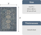 Bavni Washable Entry Rug 2x3, Non Slip Door Mat for Entryway or Kitchen, Vintage Print Low Pile Ultra Thin Indoor Rug, Blue
