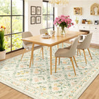 10x12 Area Rugs for Living Room: Floral Washable Rug Vintage Large Soft Boho Non-Slip Carpet Stain Resistant Low Pile Carpets for Bedroom Dining Room Farmhouse Nursery Hallway Home Office Beige/Multi