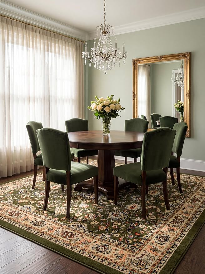 Rugs.com Yasmin Collection Rug – 8 Ft Square Green Medium Rug Perfect for Living Rooms, Kitchens, Entryways