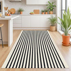 KOZYFLY Black and Beige Striped Rug 4x6 Ft Area Rug Washable Indoor Outdoor Rug Cotton Door Mat for Double Front Door Entryway Patio Porch Living Room Carpet