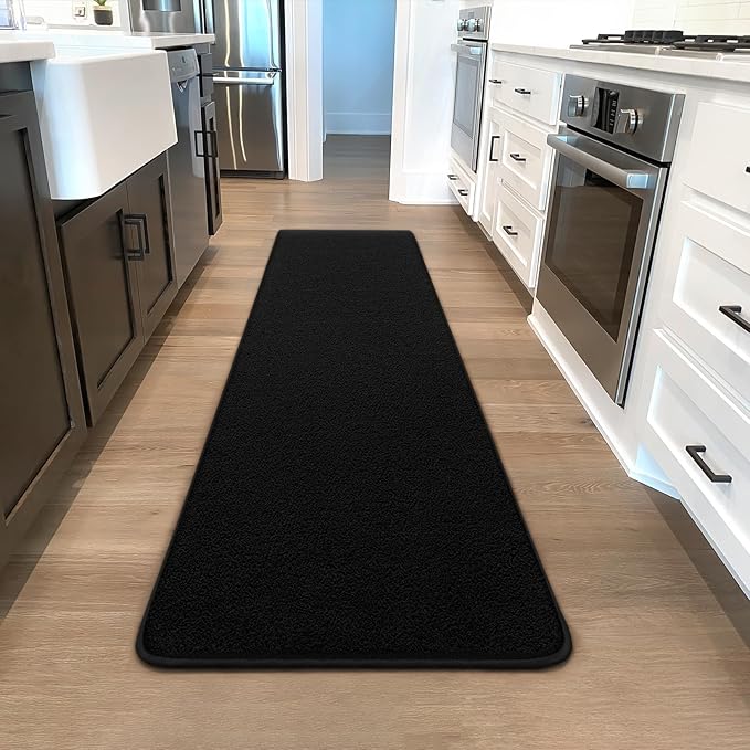 Modern Hallway Runner Rug, 2x6 Rug Runners for Kitchen, Black Washable Long Runner Rugs for Hallways, Soft Indoor Carpet for Bedroom Bedside, Non-Slip Memory Foam Rugs for Entrance Living Room Décor