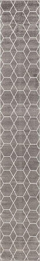 Unique Loom Trellis Frieze Collection Area Rug - Geometric (2' x 13' 1" Runner Dark Gray/Ivory)