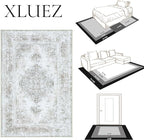 Entryway Rug 2x3 Vintage Rugs, Machine Washable Small Area Rug Retro Medallion Distressed Rugs Non-Slip Soft Low Pile Throw Rug for Entryway Bedroom Bathroom Hallway Kitchen(Taupe,2'x3')