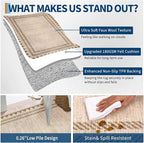 Geometric Bordered Washable 5x7 Area Rugs for Dining Room Bedroom Foldable Non Slip Soft Indoor Carpet Stain Resistant Modern Living Room Low Pile Rug with Rubber Back, Beige Brown