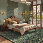Lahome Floral Area Rugs 9x12 Living Room, Green Soft Bedroom Rugs Non Slip, Thin Dining Room Carpet, Non Shedding Print Carpets for Guestroom