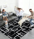 YIHOUSE Black Modern Geometric Area Rug 6x9, Black and White Rug with Abstract Rectangular Patterns,Non-Shedding Washable Rugs for Bedroom, Home Office and Living Room