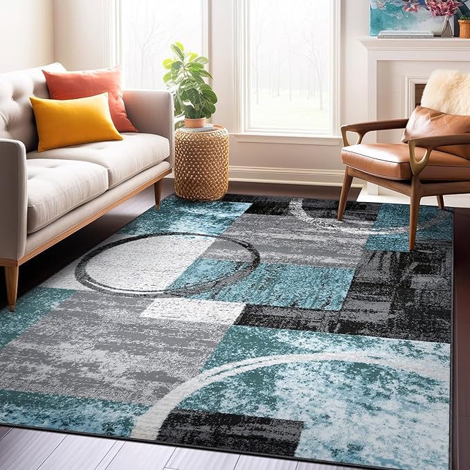 Rugshop Contemporary Circle Design Area Rug, Durable Fade-Resistant Carpet Alfombras for Bedroom, Living Room and Dining Room, Gray, 5'3" x 7'3"