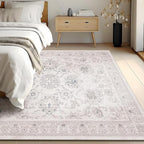 Phantoscope Washable Area Rug 8'x10' Non-Slip, Vintage Neutral Rugs for Living Room, Bedroom, Dining Room, Distressed Boho Floral Medallion Pattern, Low-Pile Foldable Floor Carpet, Cream Beige/Neutral