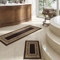 Antep Rugs Alfombras Modern Bordered 2pc Non-Skid (Non-Slip) Low Profile Pile Rubber Backing Indoor Kitchen Runner Rugs (Brown Beige, 2pc Set)