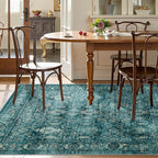 Lahome Vintage 5x7 Washable Blue Rugs for Living Room Bedroom, Soft Dining Room Rugs for Under Table, Non Slip Indoor Throw Carpet for Entryway Kitchen Office (5x7ft,Blue)