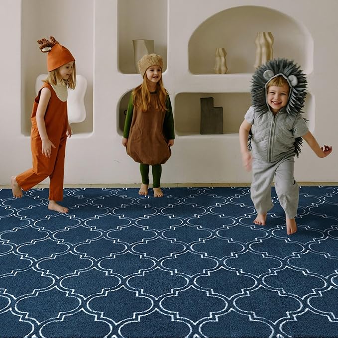 Amearea Fluffy Indoor Area Rug, Soft Trellis Moroccan Rugs for Bedroom, Shag Modern Area Rug for Living Room Kids Room Nursery, Easy Clean, Home Decor Low Pile Carpet, Teal Blue 6x9 Feet