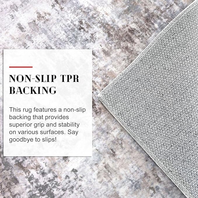 Modern Abstract Runner - 2x5, Beige Grey Washable Kitchen Entryway Rug Mat Non-Slip Soft Neutral Hallway Rug Thin Print Faux Wool Carpet for Bedroom Laundry Room Indoor