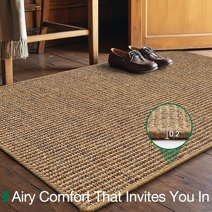 LUMI Handwoven Sisal Door Mat, Non-Slip Durable Entryway Mat, Welcome Front Doormat, Solid Floor Mats for Entrance, 24"x36", Brown Sisal