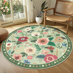 Floral 6ft Area Rug Machine Washable Soft Print Boho Carpet Non Slip Doormat Low Pile Flower Area Rugs for Living Room Bedroom Nursery Kitchen Dining Room Indoor-Light Green