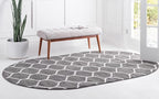 Rugs.com Lattice Frieze Collection Rug – 5' x 8' Oval Dark Gray Medium Rug Perfect for Living Rooms, Large Dining Rooms, Open Floorplans