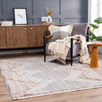Hauteloom Maulawin Farmhouse Living Room Bedroom Southwestern Tribal Area Rug - Soft Shaggy High Low Carpet - High Pile - Bohemian, Boho - Gray, Brown, Beige, Cream - 6'7" x 9'